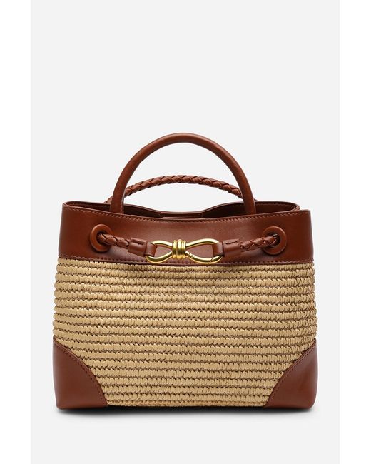 Where's That From Brown Luna Woven Leather Tote Bag With Detail