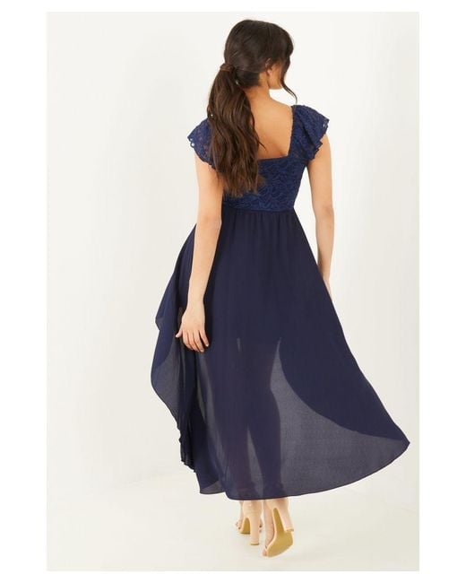 Quiz Blue Navy Lace Sweetheart Dip Hem Dress