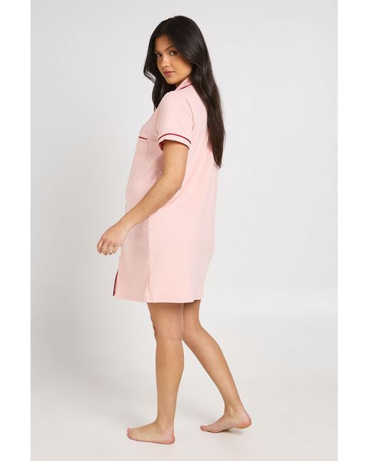 Boohoo Pink Maternity Piping Detail Short Sleeve Nightie