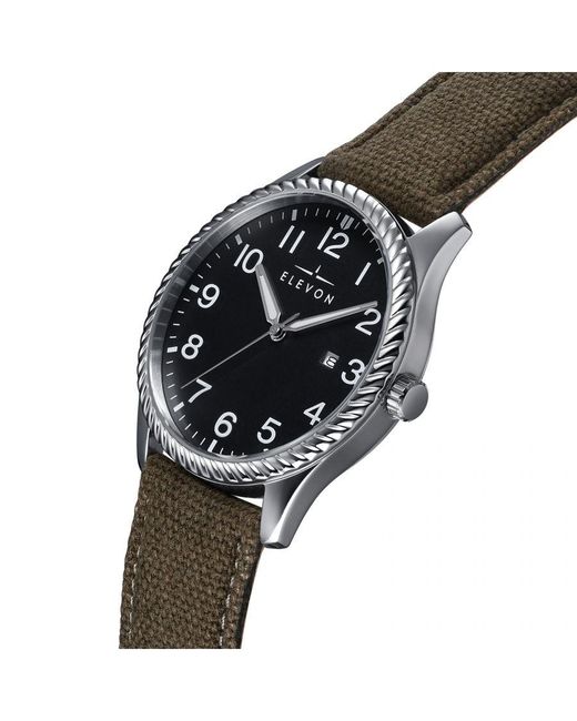 Elevon Watches Black Crosswind Canvas-Overlaid Leather-Band Watch W/ Date for men