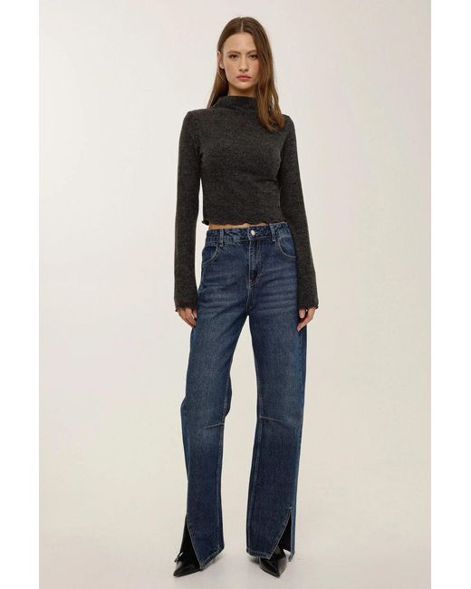 Hiccup Gestructureerde Halve Coltrui Blouse in het Blue