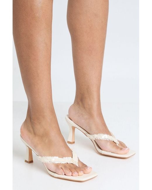 Boohoo Pink Sequin Toe Post Heeled Mules