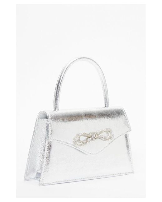 Quiz Silver Diamante Bow Bag Quiz Silver Diamante Bow Bag