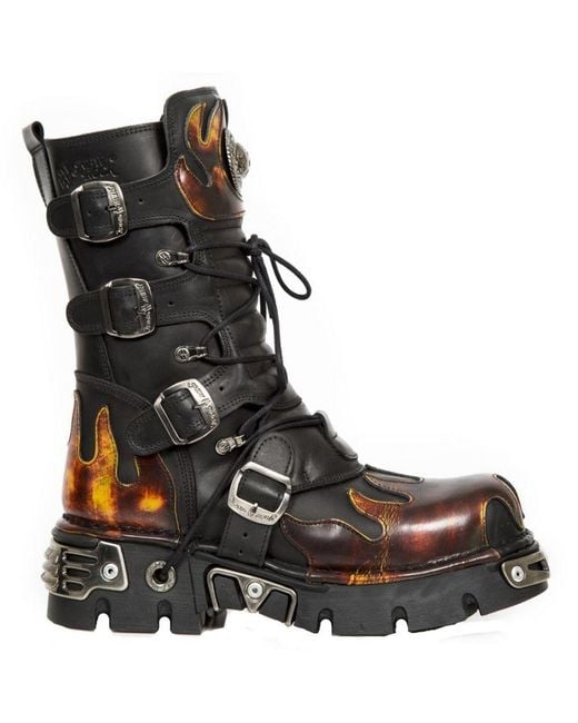 New Rock Black Flame Accented/ Leather Boots- 591-S1