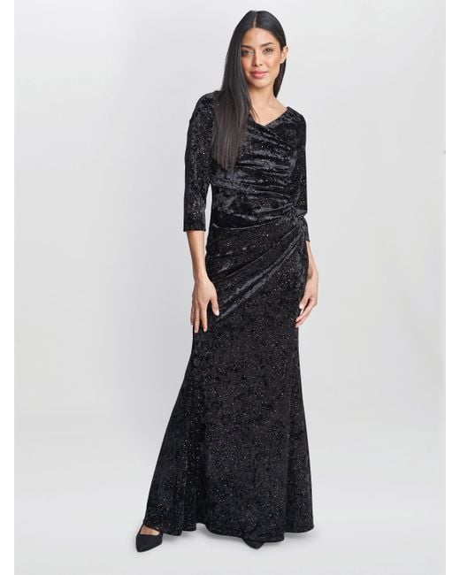 Gina Bacconi Black Whitney Velvet Sparkle Maxi Dress