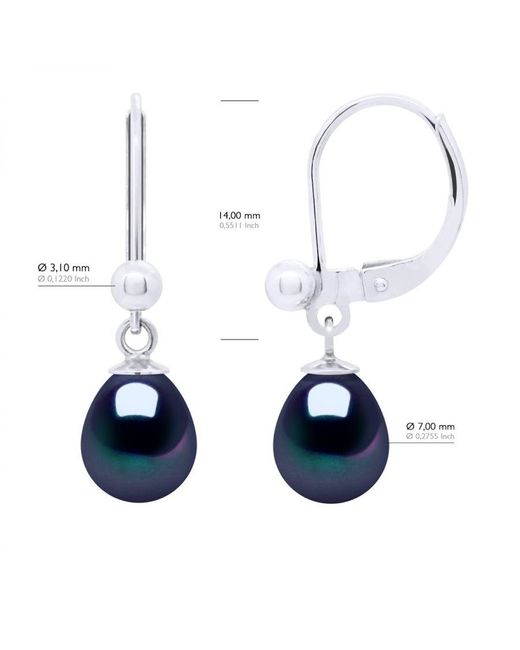 Ateliers Saint Germain Blue Earrings Of 925 And Real Cultured Freshwater Pearls Pear 7-8 Mm