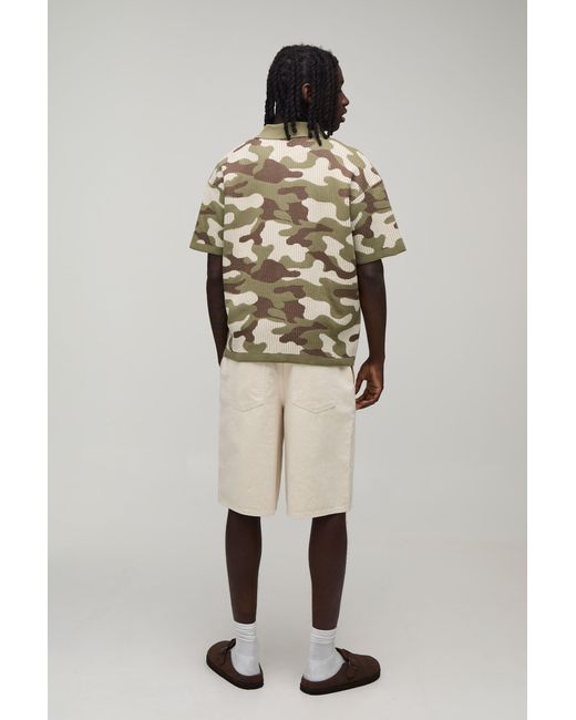 BoohooMAN Metallic Oversized Ribbed Camo Knitted Shirt for men