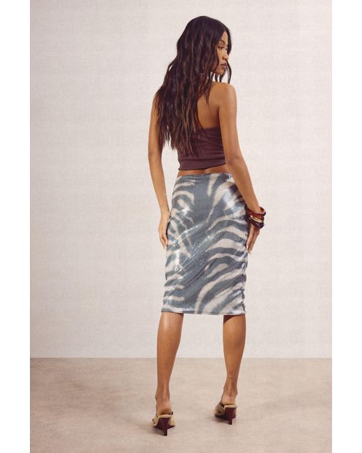 Boohoo Metallic Zebra Print Sequin Midi Skirt