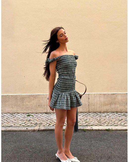 Labelrail Natural X Barbara Ines Gingham Check Textured Mini Dress