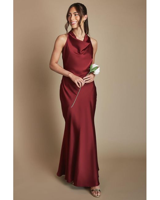 Oasis Multicolor Cowl Halterneck Satin Maxi Bridesmaid Dress