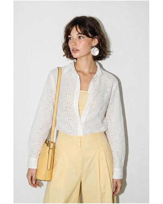 Bianco Lucci Natural Embroidered Relaxed-Fit Woven Shirt
