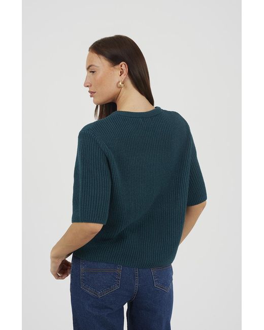 Brave Soul Blue Short Sleeve Crew Neck Fisherman Knit Cardigan