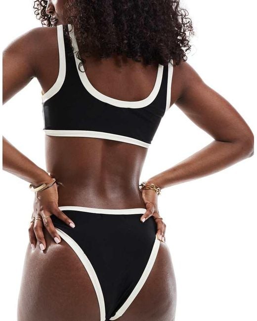 Kaiia Black Exclusive Contrast Trim High Leg Bikini Briefs Co-Ord