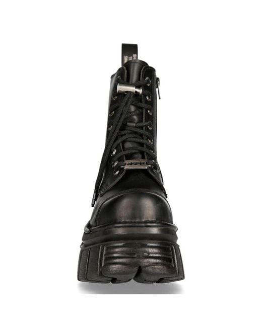 New Rock Black Leather Combat Tower Boots- M-Newmili083-S21