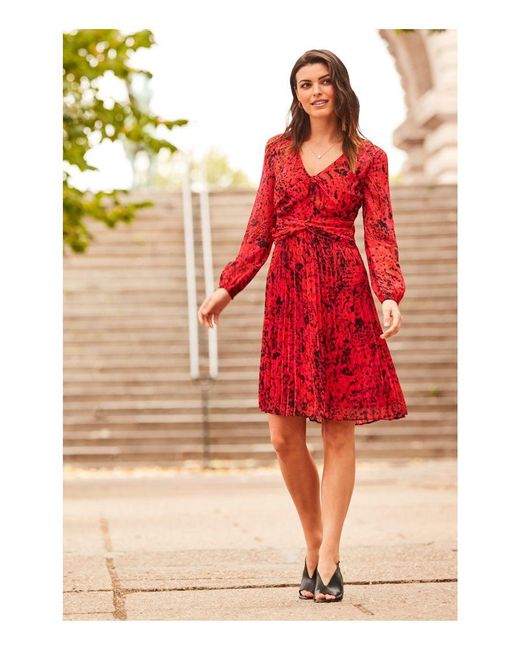 Sosandar Red Abstract Print Twist Front V Neck Dress