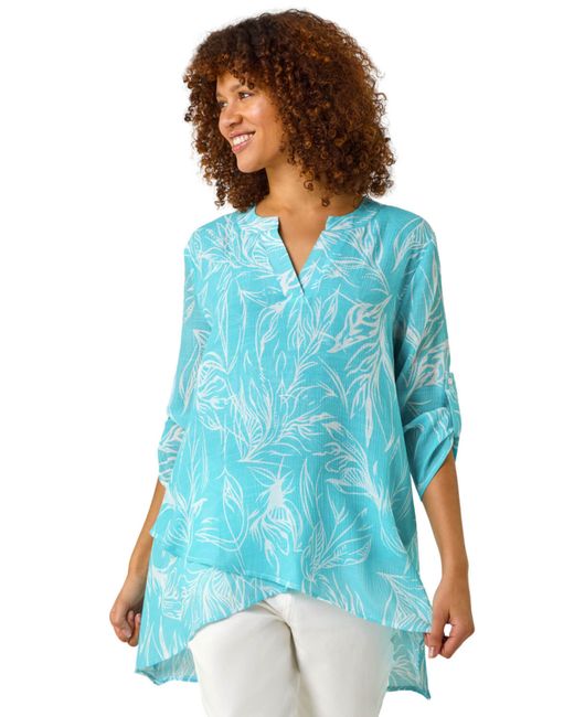 Roman Blue Linear Print Wrap Tunic
