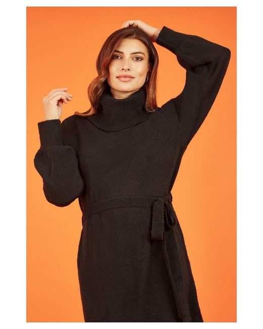 Yumi' Orange Roll Neck Jumper Dress With Belt