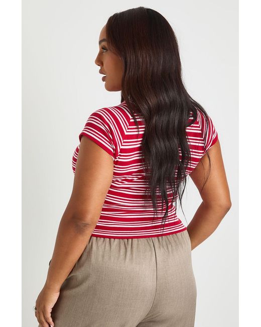 Boohoo Red Plus Button Down Stripe Cap Sleeve Top