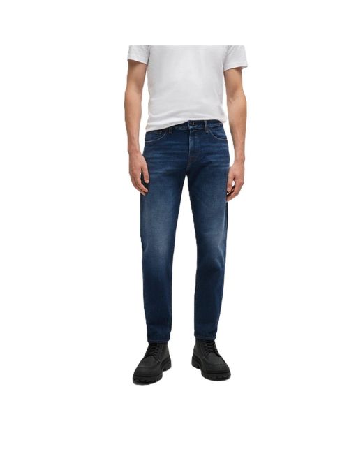 Boss Blue Mid Rise Slim Fit Five Pocket Jeans for men
