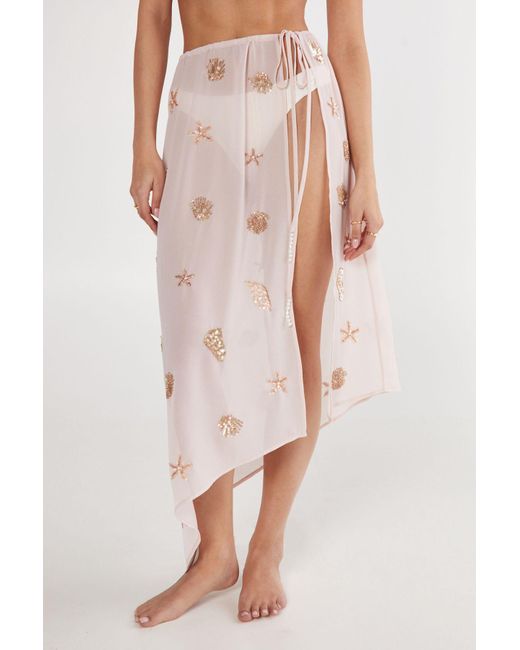 Nasty Gal Pink Shell And Starfish Tie Side Maxi Beach Skirt
