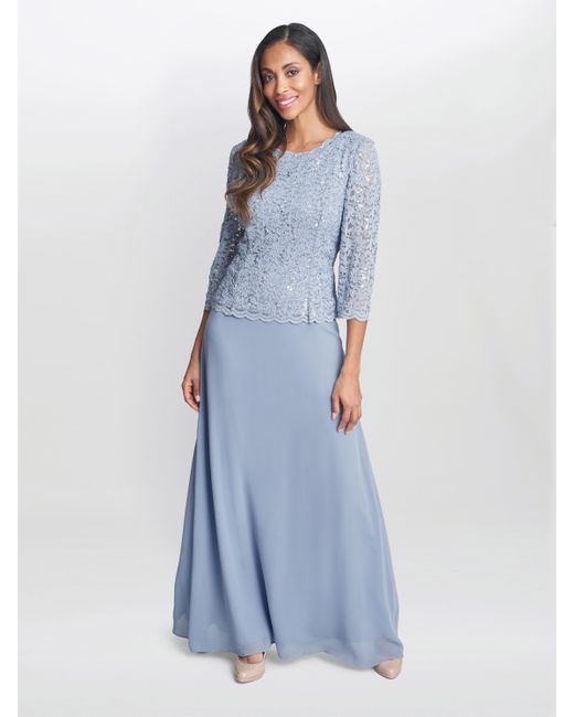 Gina Bacconi Blue Virginia Maxi Lace Dress With Chiffon Skirt