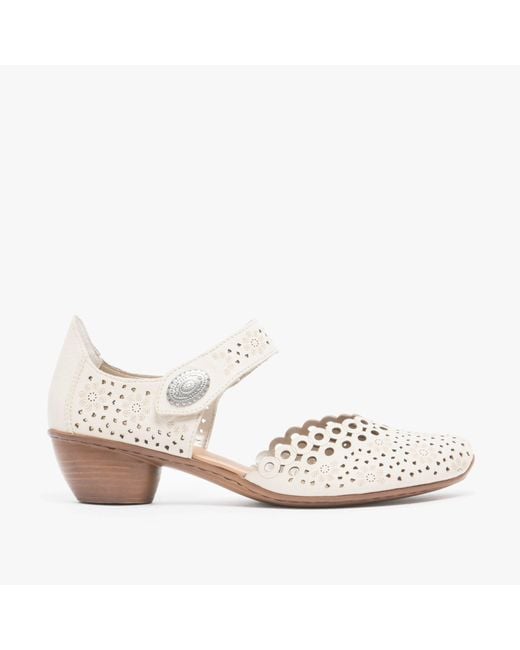 Rieker White 43753-60 Ladies Leather Block Heel Shoes