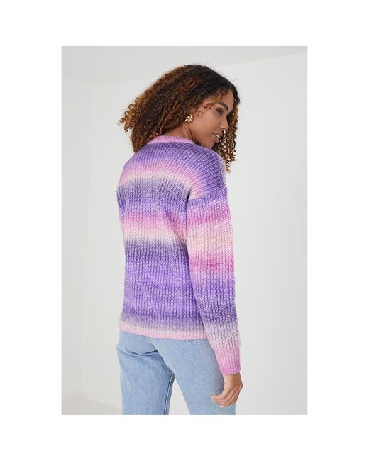 Brave Soul Purple Lilac 'odile' Ombre Fisherman Knit Jumper Recycled Polyester/acrylic