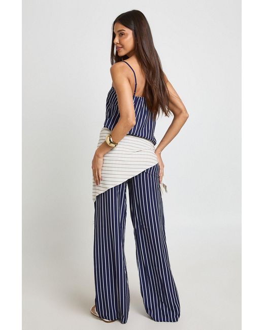 Boohoo Blue Stripe Square Neck Top And Trouser Co-Ord