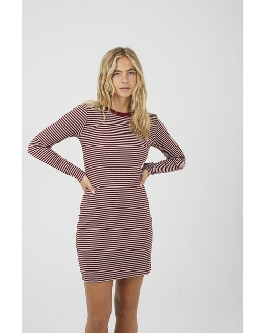 Brave Soul Red Stripe Long Sleeve Jersey Mini Dress