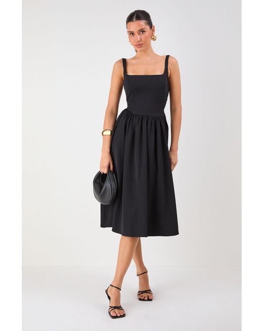 MissPap Black Square Neck A Line Midi Dress