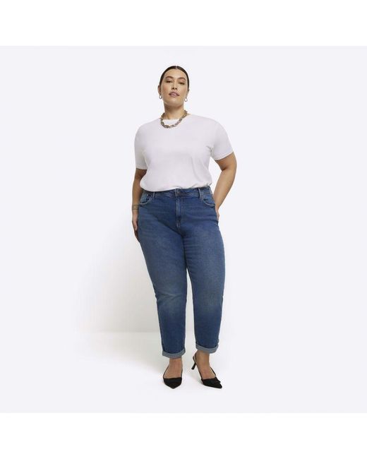 River Island Blue Mom Jeans Plus High Waisted Cotton