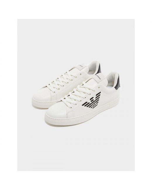 Armani White Low Top Shiny Logo Trainers for men