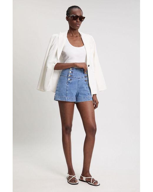 Karen Millen Blue Denim Button Front Shorts