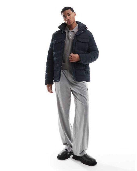 French Connection Blue Smart Puffer Jacket With Pockets for men
