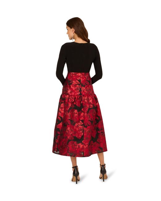 Adrianna Papell Red Combo Floral Jacquard Dress