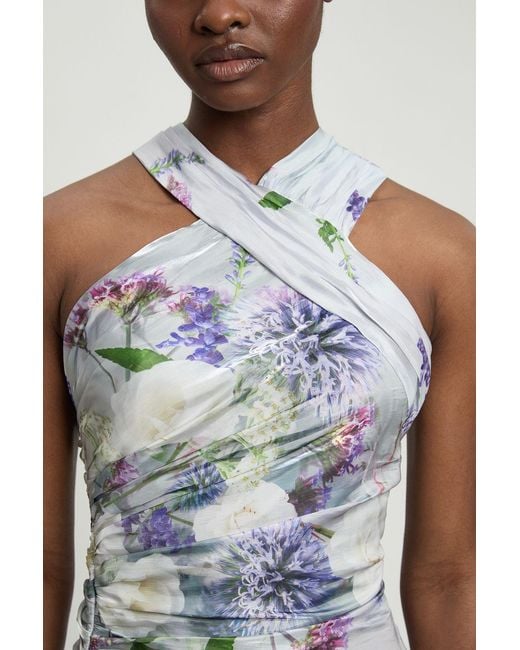 Karen Millen White Printed Metallic Floral Woven Maxi Dress