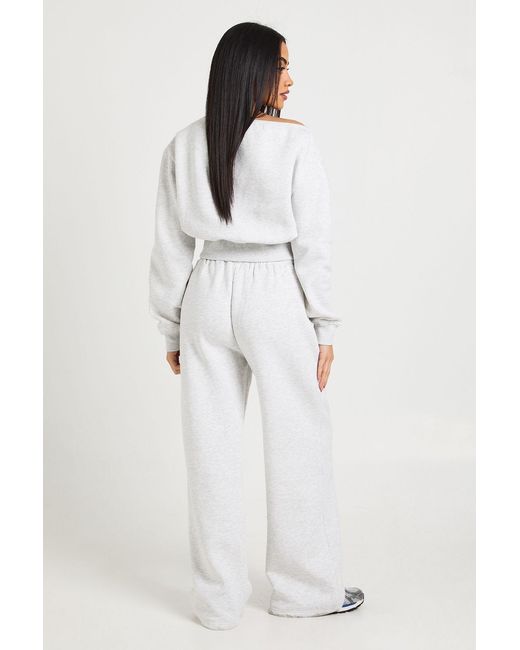 Boohoo White 98 Print Off Shoulder Straight Leg Tracksuit