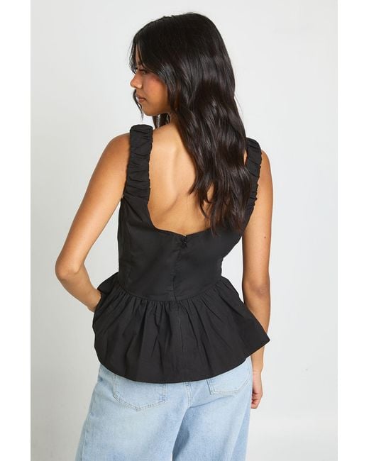 Boohoo Black Poplin V Neck Peplum Top