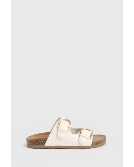 Boohoo Natural Oversized Buckle Double Strap Slider
