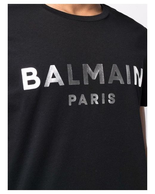 Balmain T-shirt Met Zilveren Logoprint In Zwart in het Black voor heren