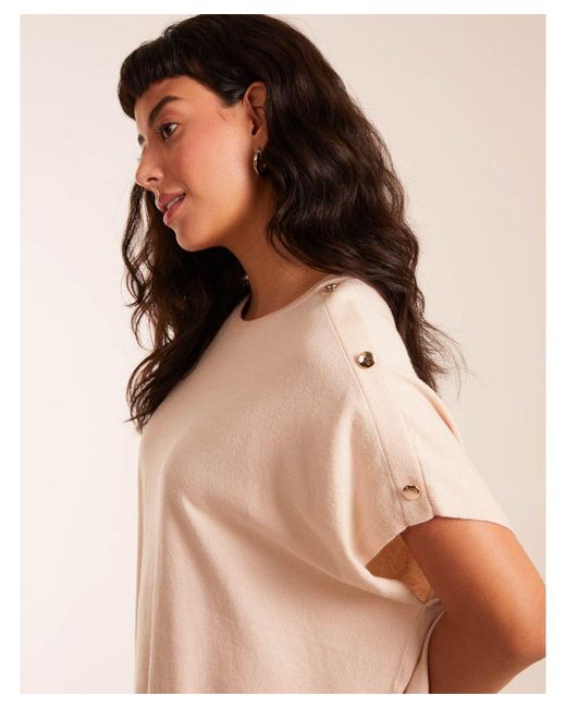 Blue Vanilla Brown Oversized Button Shoulder Top