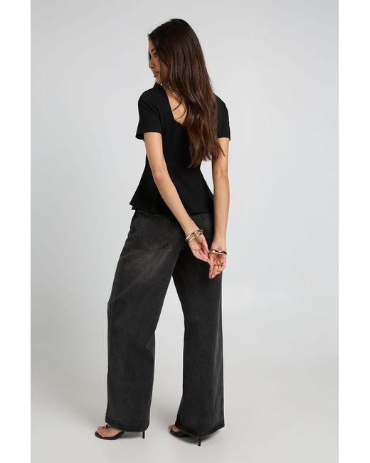 Boohoo Black Scoop Neck Short Peplum Top