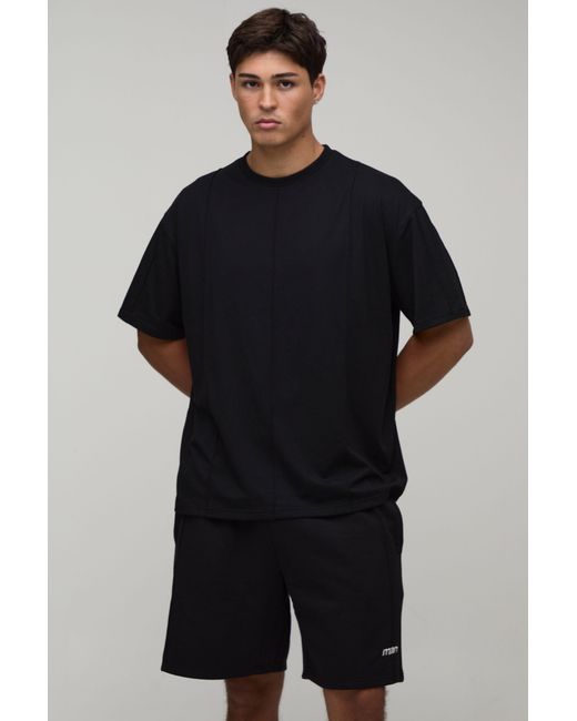 BoohooMAN Black Sport Seam Detail Oversized T-Shirt & Baggy Short Set for men