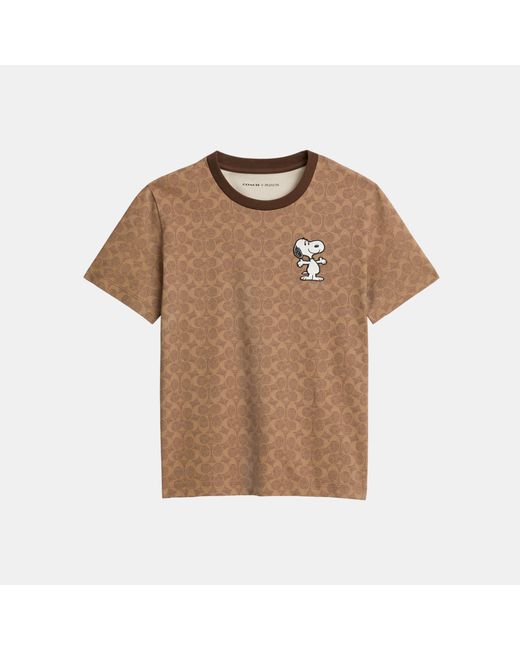 COACH Brown All Over Signature Snoopy Classic T-Shirt