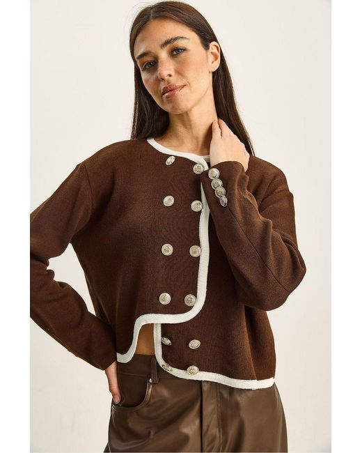 Bianco Lucci Brown Ribbed Knit Button-Up Cardigan