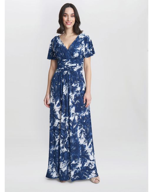 Gina Bacconi Blue Emily Jersey Maxi A-Line Dress