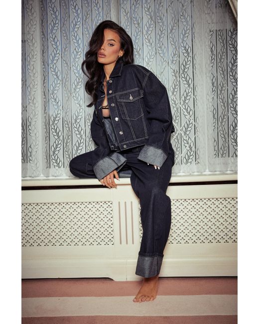 Boohoo Gray Petite Turn Up Cuff Wide Leg Jean