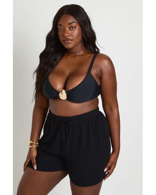 Boohoo Black Plus Essentials Linen Look Shorts