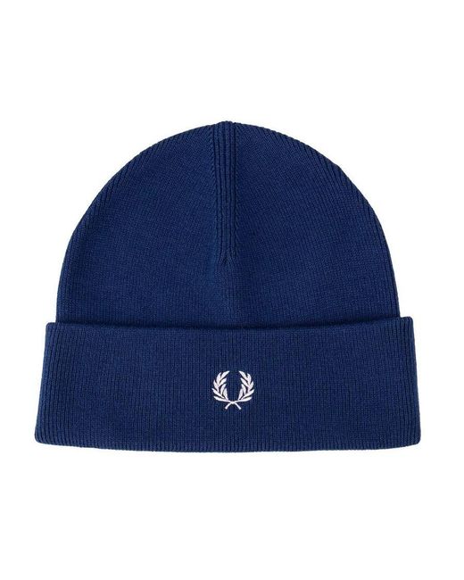 Fred Perry Blue Merino Wool Beanie for men