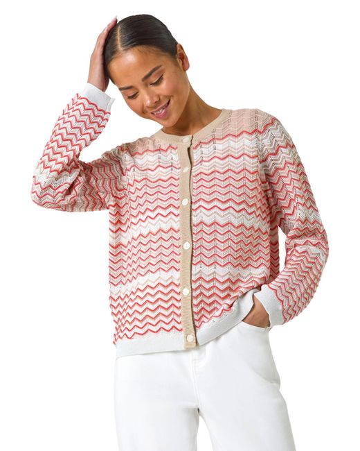 Roman Pink Petite Chevron Stripe Knit Cardigan